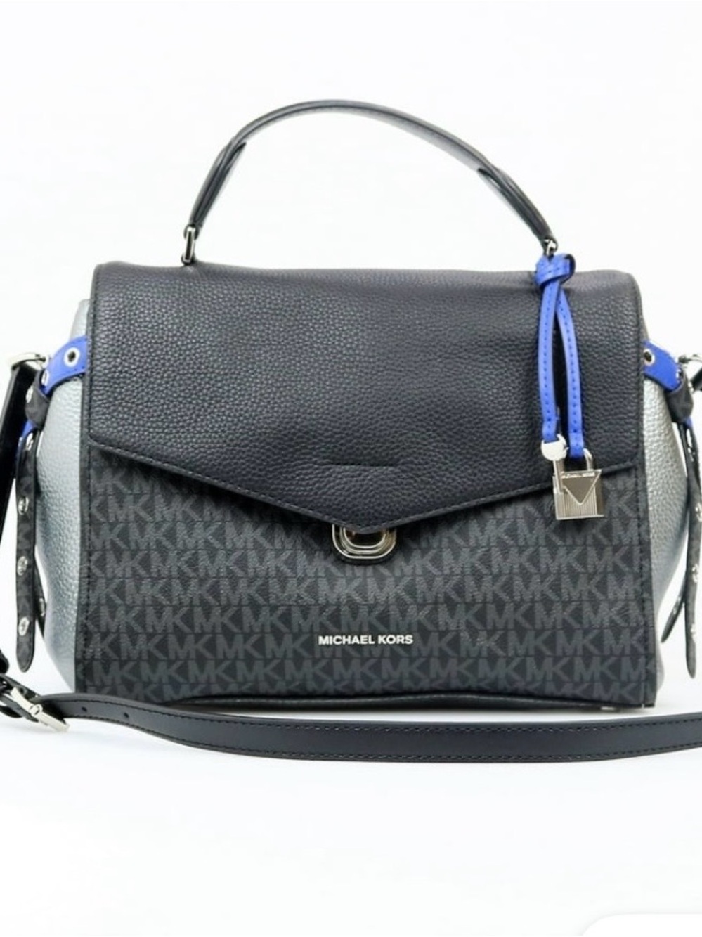 Michael Kors Black Satchel with Blue Trim